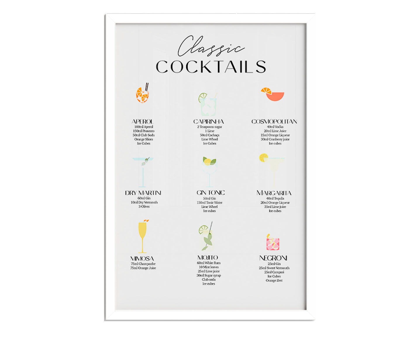Quadro Classic Coktails com Moldura Branca image number 1
