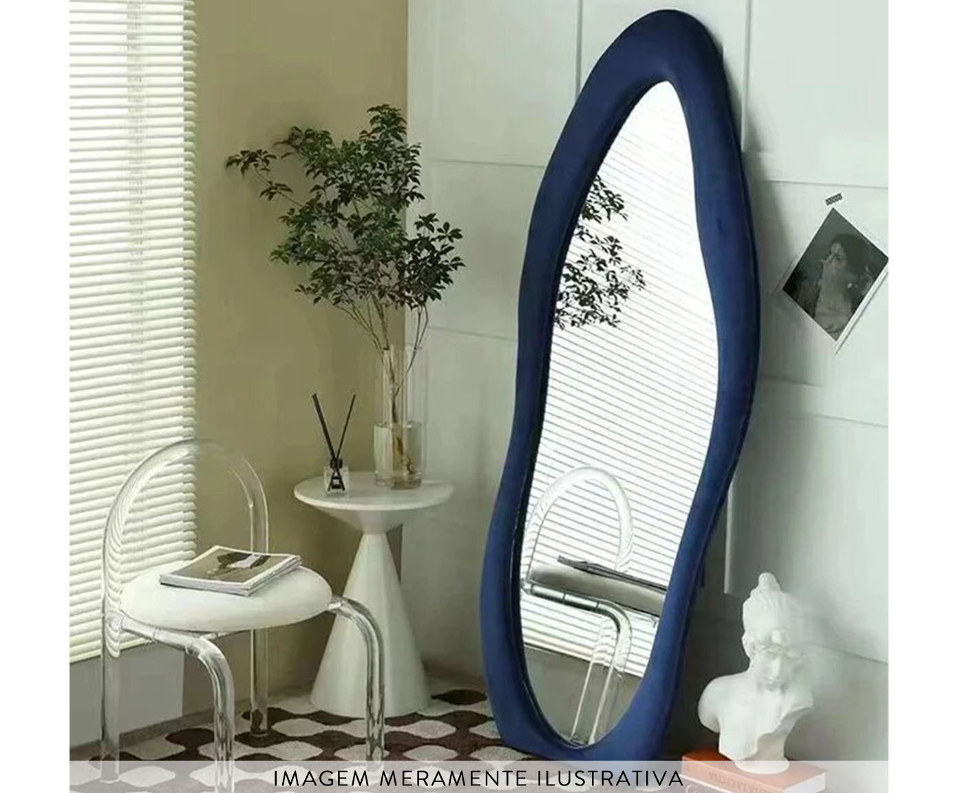 Espelho de Ch&atilde;o em Veludo Paris Azul Marinho - image 1