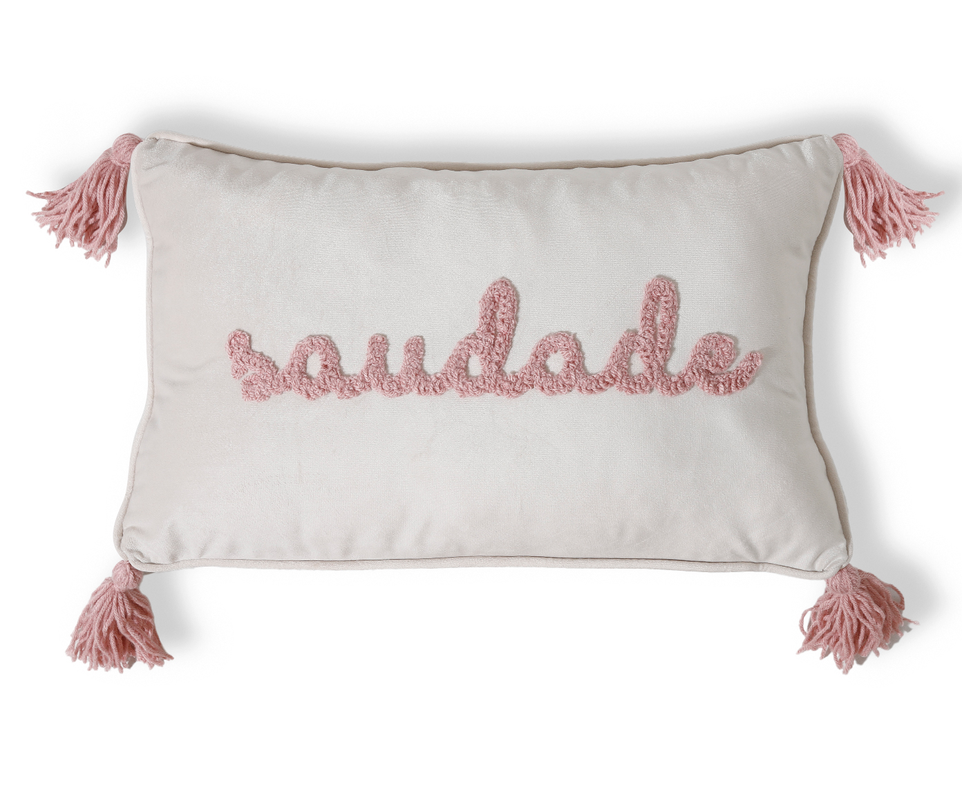 Capa de Almofada Bordada com Vivo e Tassels Saudade Off White - image 0
