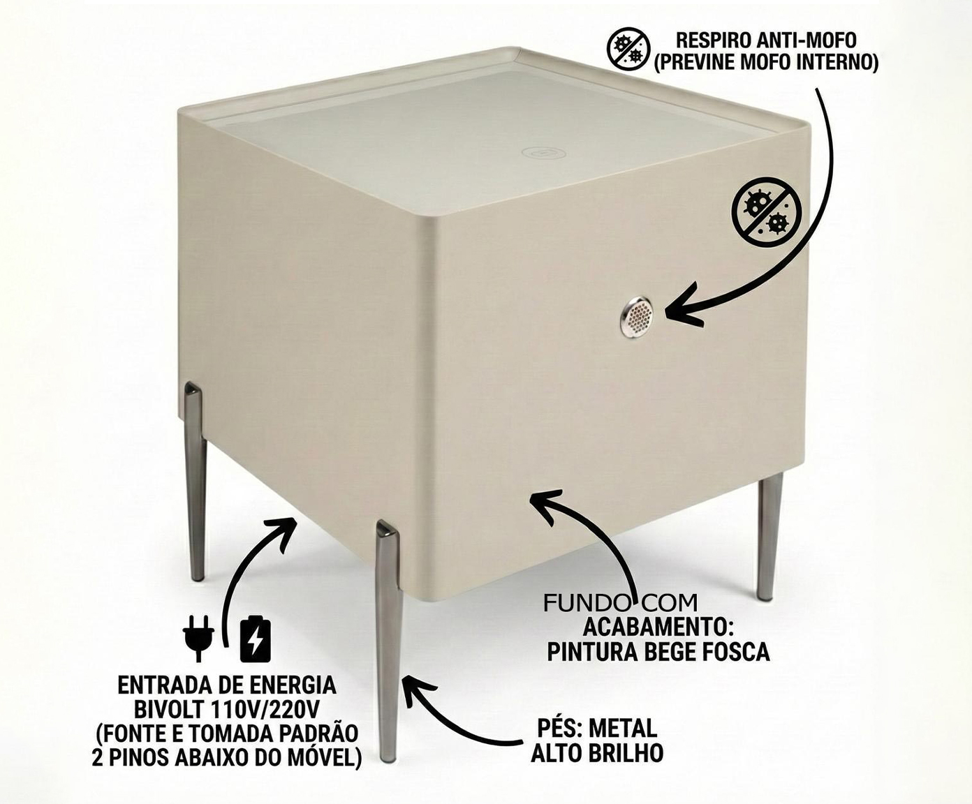 Mesa de Cabeceira Inteligente Smart Orion Vainilla image number 3