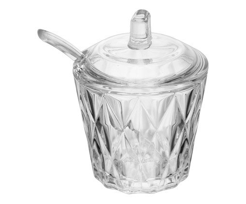 A&ccedil;ucareiro em Cristal com Colher Diamond Transparente image number 1