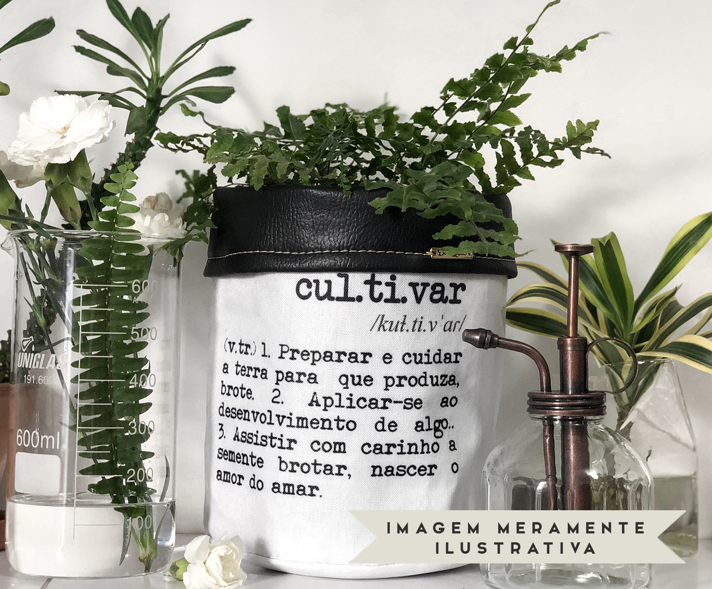 Cachepot em Couro Cultivar Preto e Branco image number 1