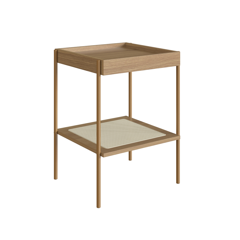 Mesa Lateral Quadrada com Prateleira Tela Oslo Hanover e Dourado - image 0