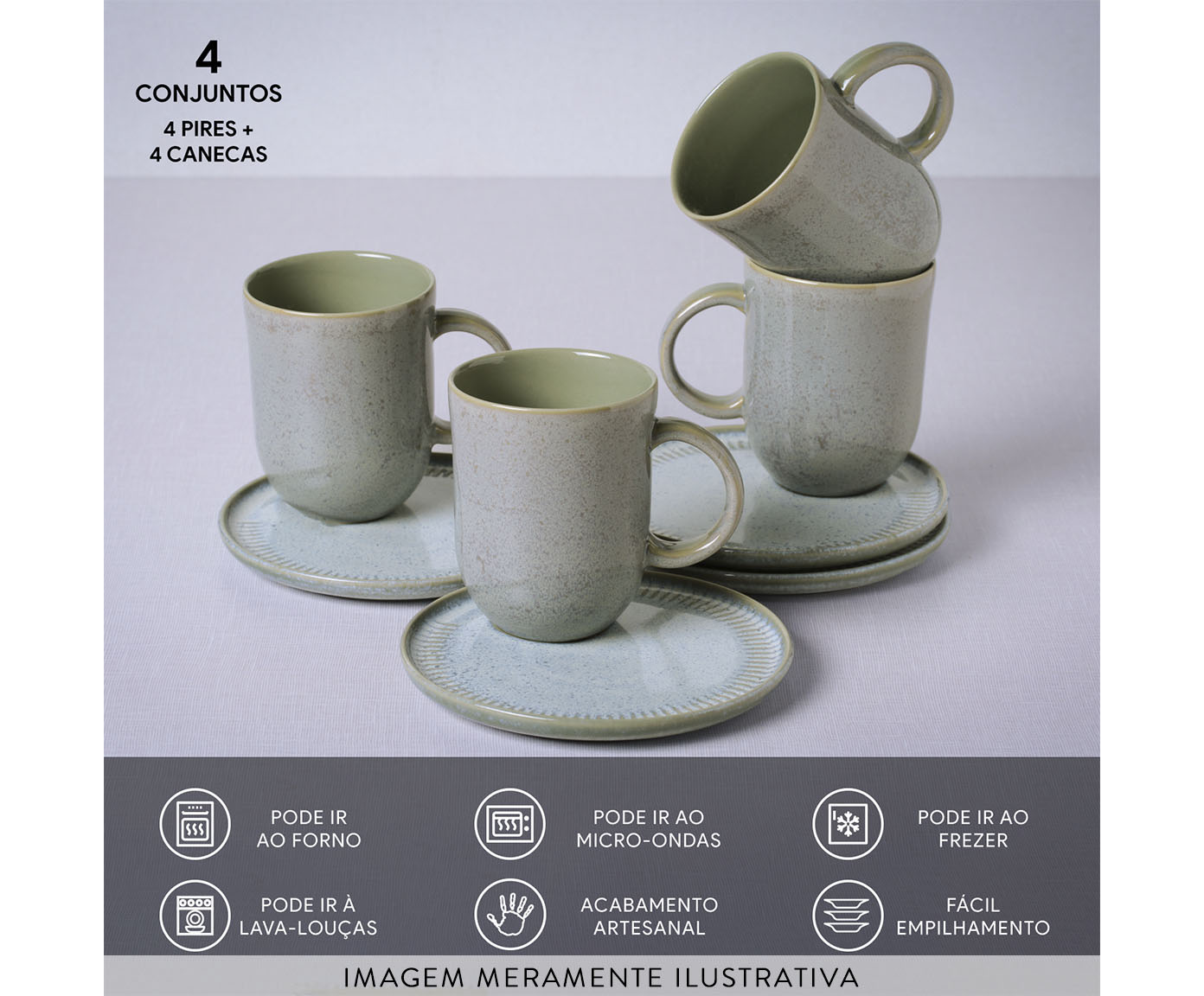 Jogo de Canecas com Pires Coup Green Granite image number 3