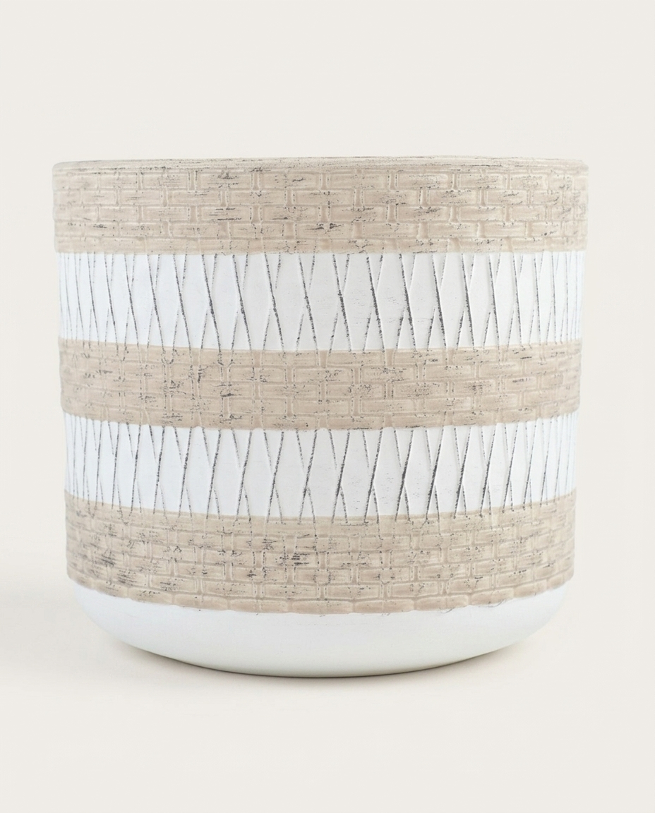 Cachepot Flin Bege e Branco Grande - image 0