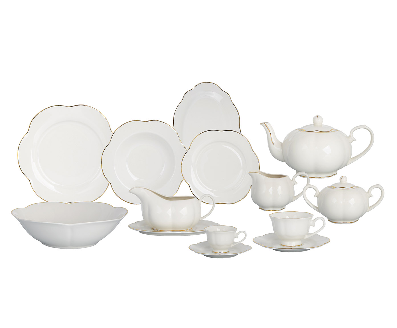Aparelho de Jantar em Porcelana Cam&eacute;lia China Filado Dourado Branco - image 0