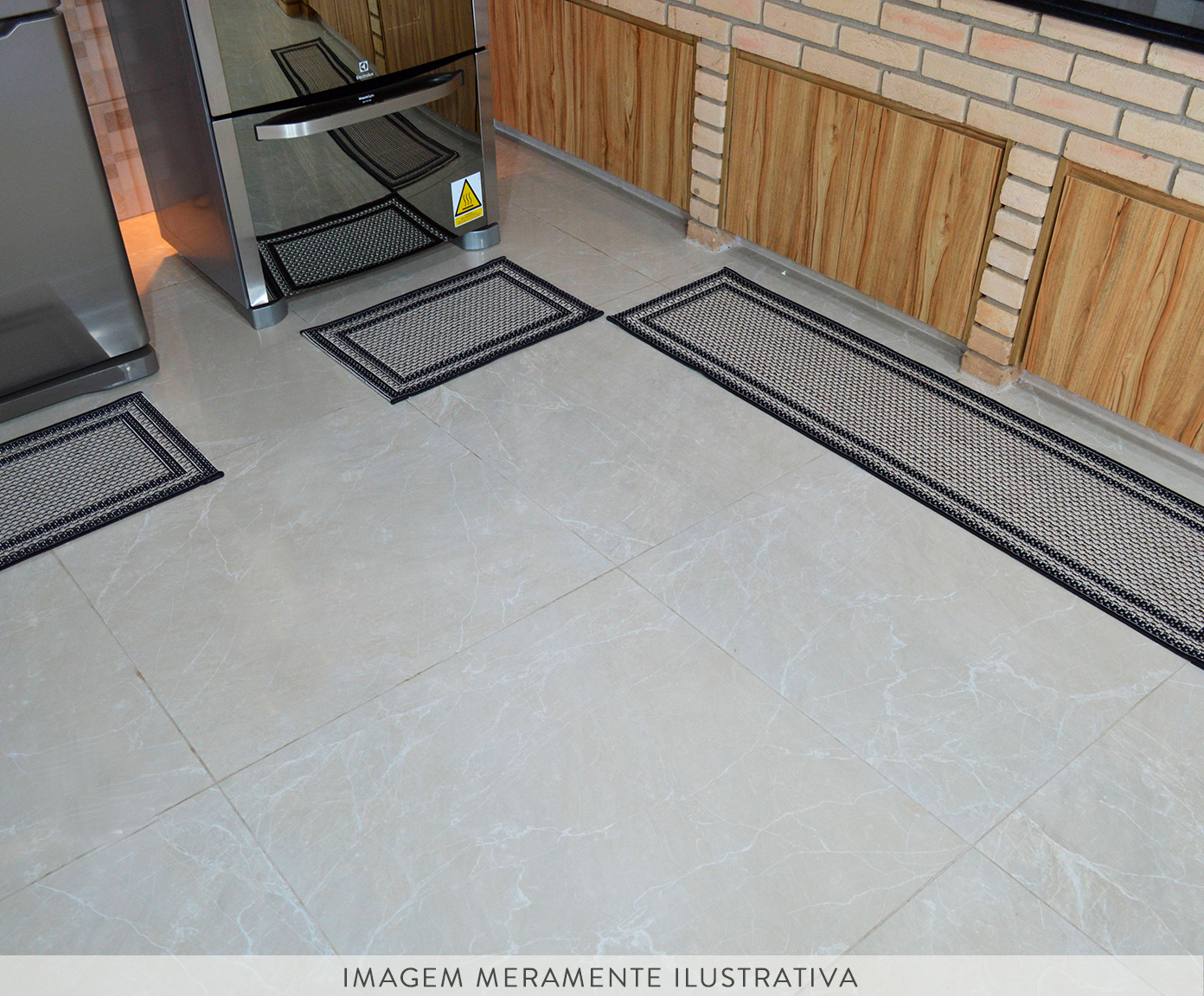 Jogo de Tapetes para Cozinha Look Jacquard Moldura - Bege e Preto - image 1