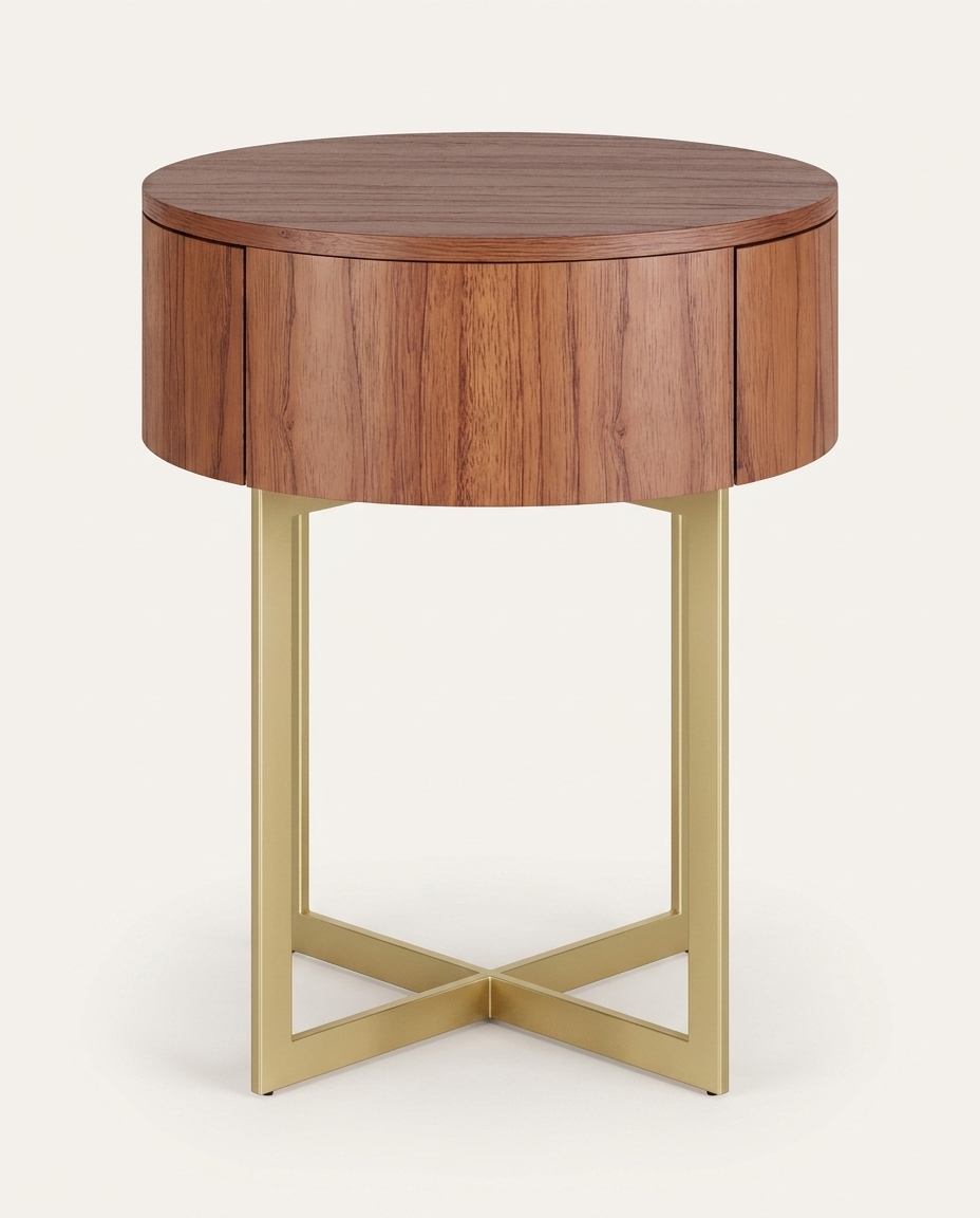 Mesa de Cabeceira Redonda Pecci Castanho e Dourado image number 4