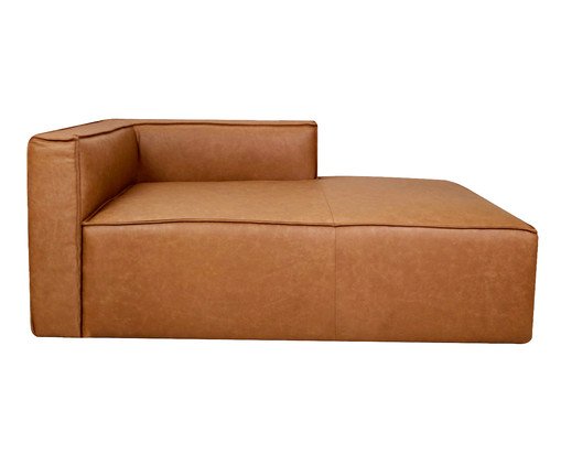Sof&aacute; M&oacute;dulo Chaise Mensa em Couro Caramelo image number 2