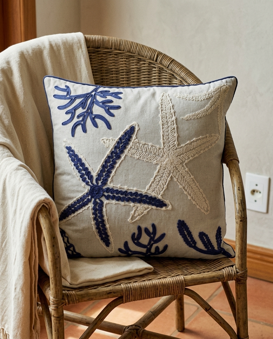 Almofada Linho Cru e Boucle Estrela Azul image number 2