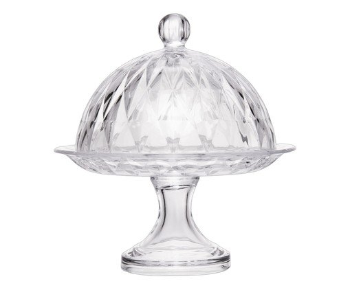 Prato em Cristal com Tampa Diamond Transparente image number 0