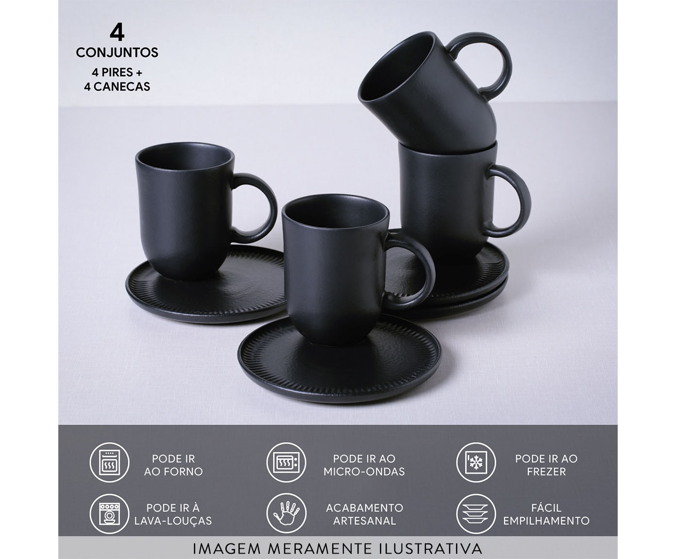 Jogo de Canecas com Pires Coup Matte Preto image number 3