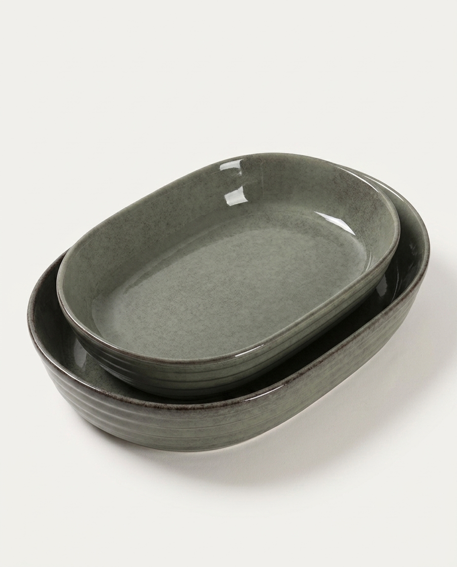 Jogo de Travessa Orn&eacute; Verde - Oval - image 1