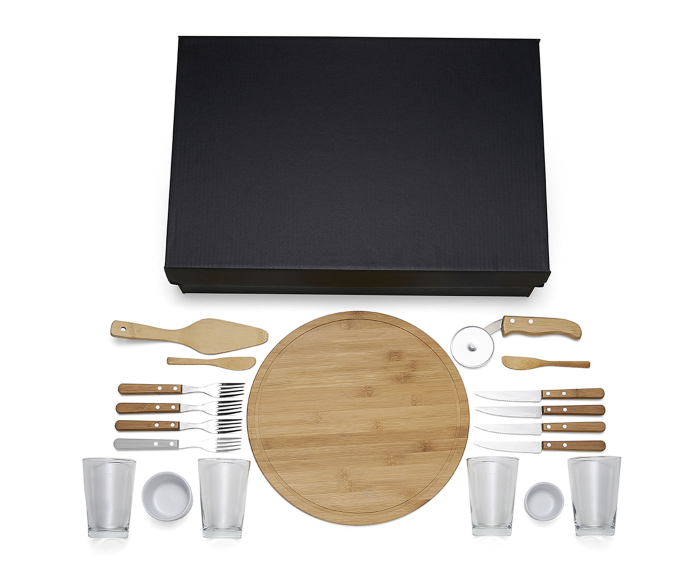 Jogo para Pizza em Bambu e Porcelana com Copos image number 1