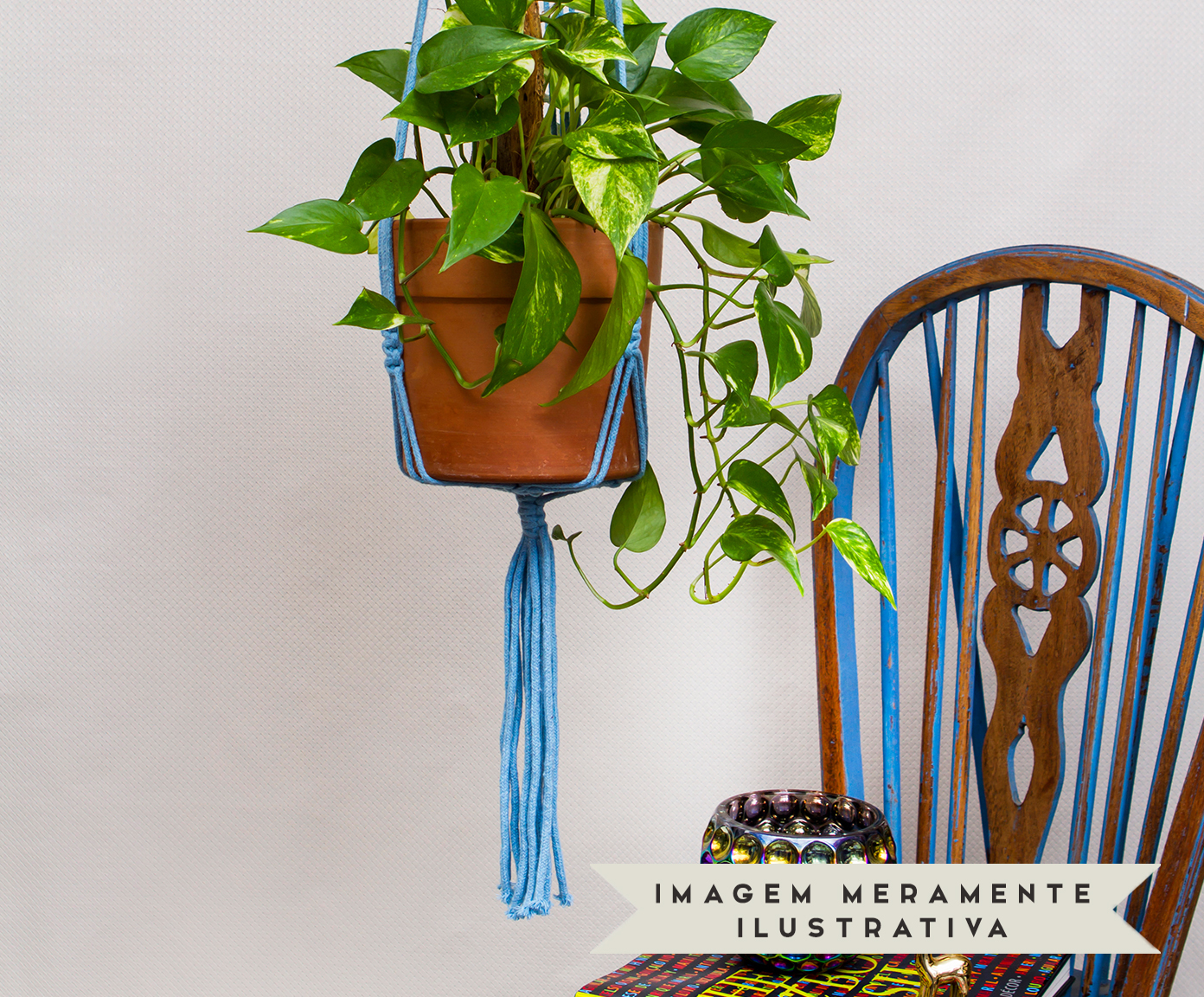 Hanger em Macram&ecirc; Clean Azul image number 4