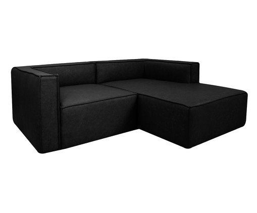 Sof&aacute; 2 M&oacute;dulos Chaise Mensa em Couro Preto image number 2