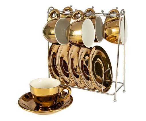 Jogo de X&iacute;caras para Caf&eacute; com Pires em Porcelana Izabele Dourada - image 0