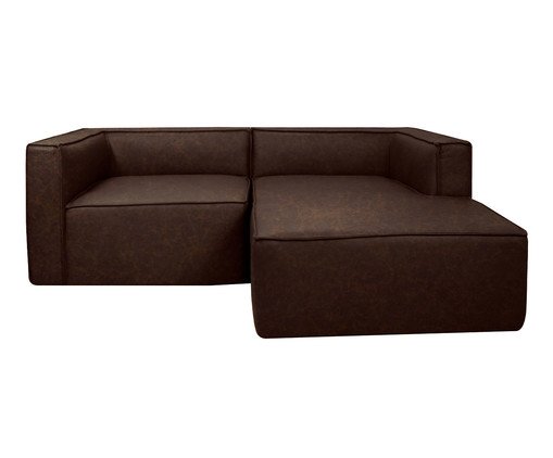 Sof&aacute; 2 M&oacute;dulos Chaise Mensa em Couro Marrom - image 0