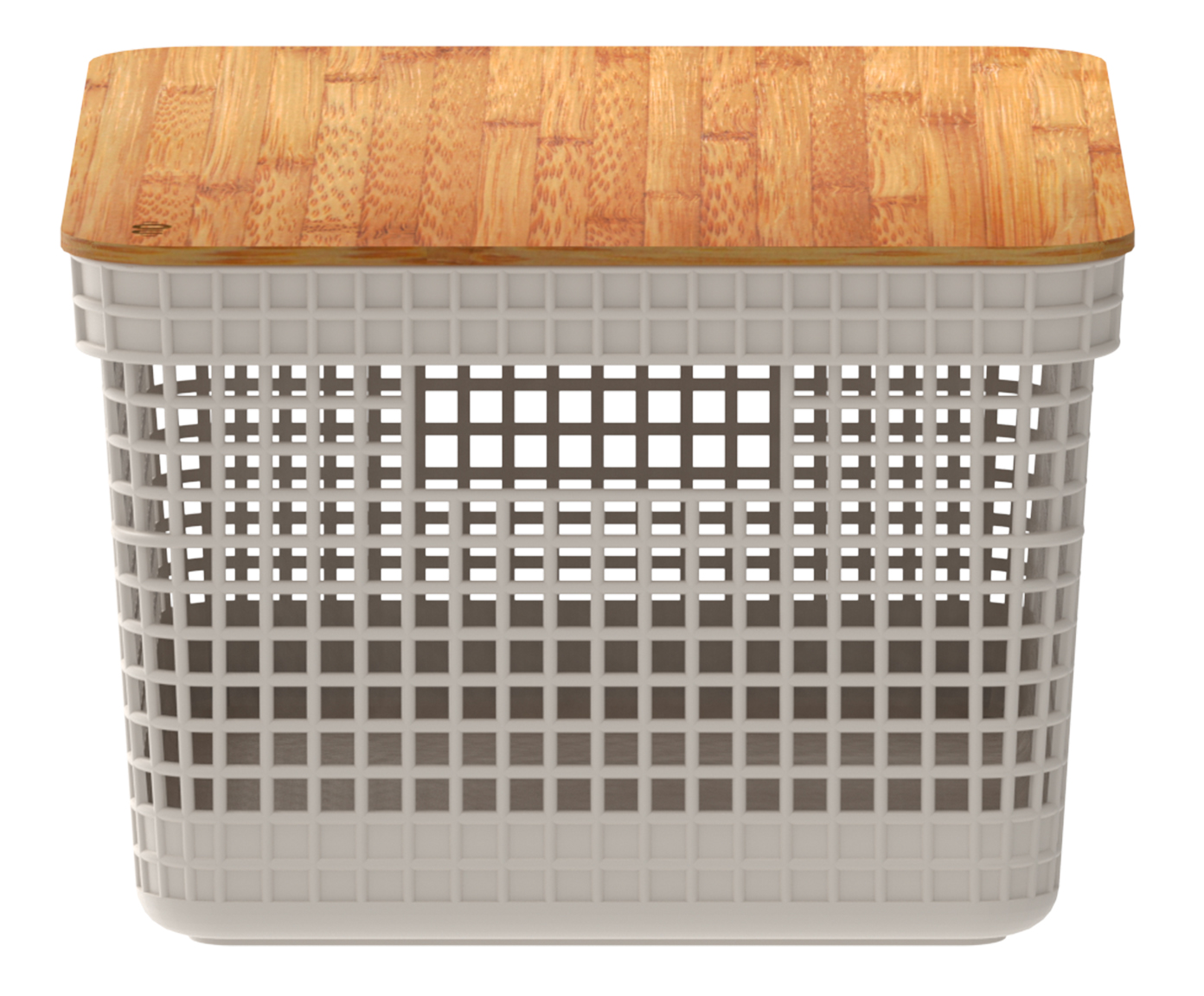 Cesto com Tampa em Bambu Grid Creme image number 2