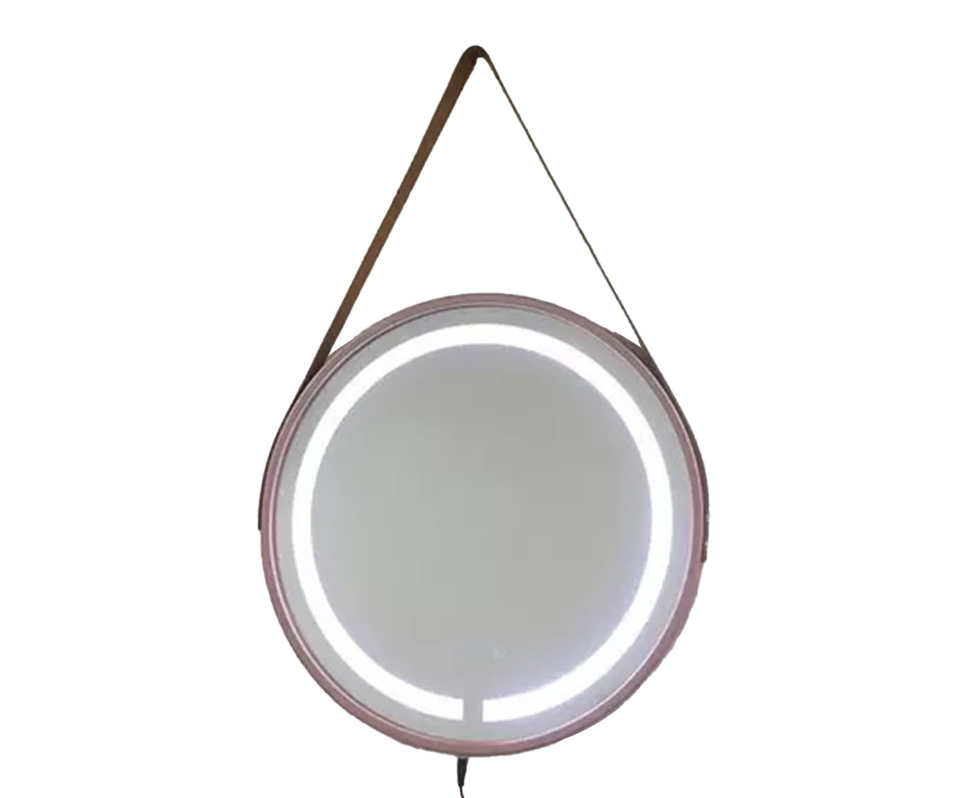Espelho Adnet Marrom com Al&ccedil;a em Corino Caramelo LED - 50cm - image 0