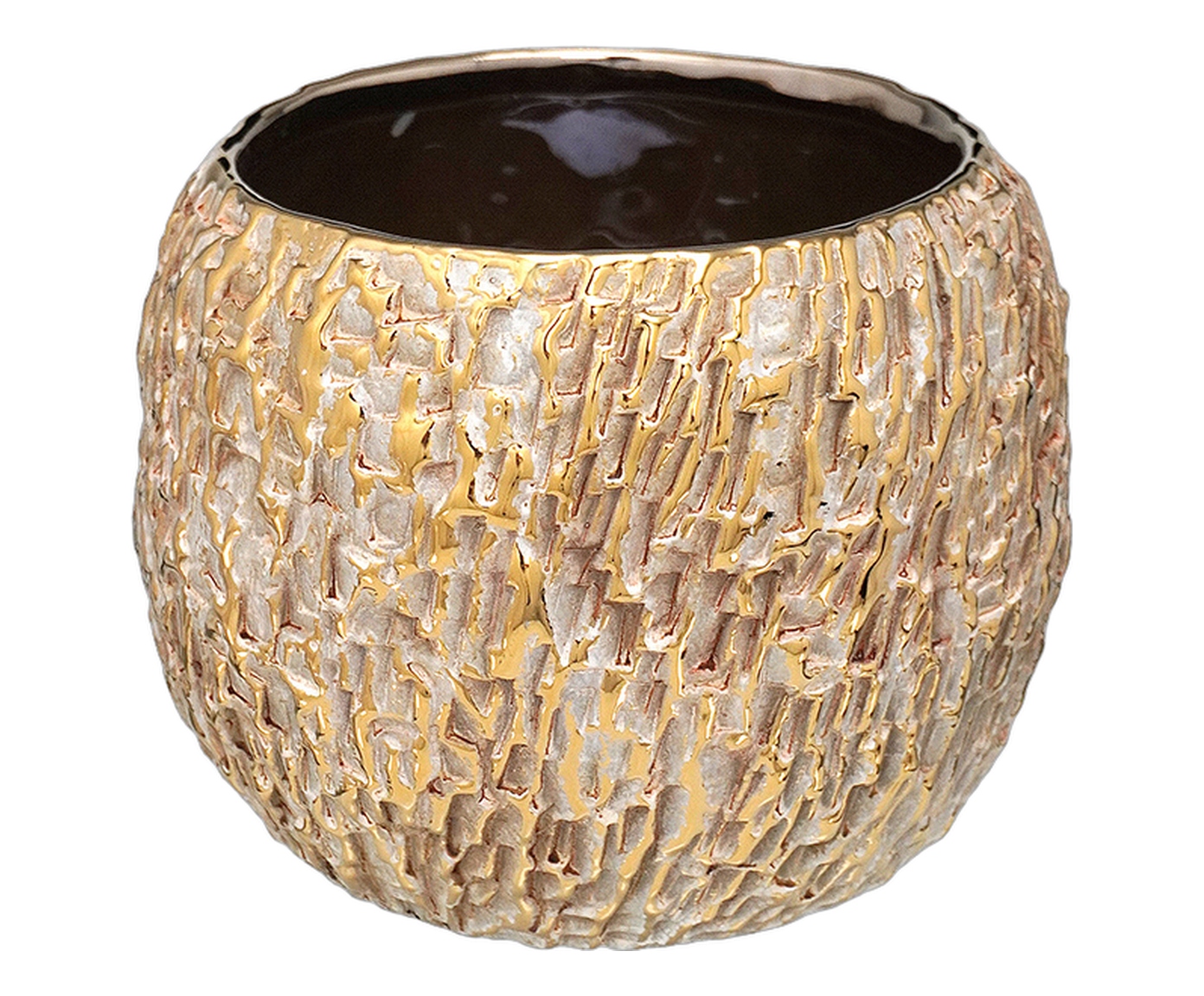 Cachepot Decorativo Plantea Branco e Dourado image number 0