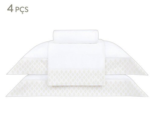 Jogo de Len&ccedil;ol Luxus Prisma Branco e Bege 400 Fios - image 0