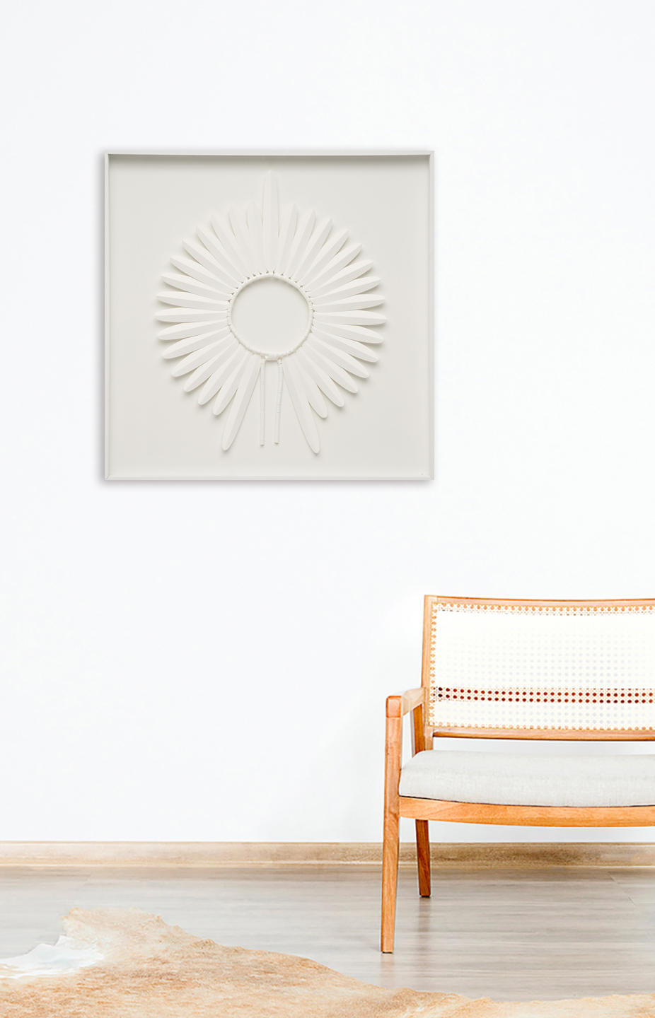 Quadro com Vidro Cocar Branco - 82x82cm image number 1