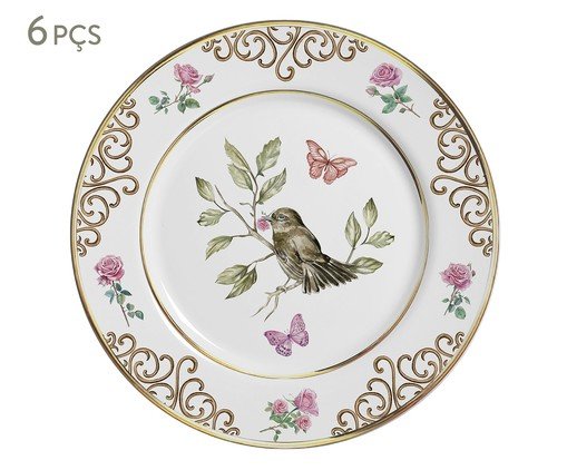 Prato Raso Sweet Bird com Filete Ouro image number 0