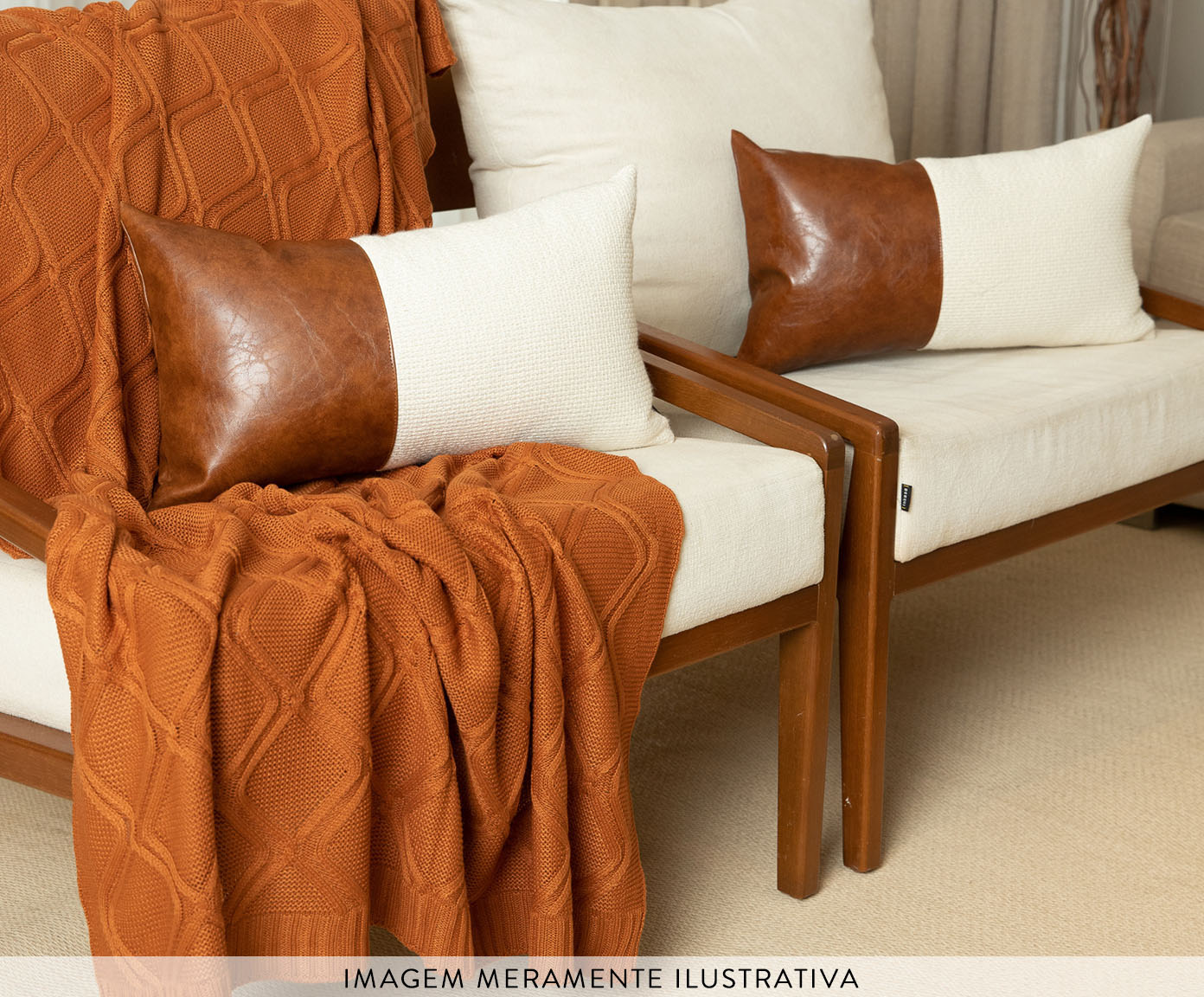 Almofada em Linho Premium Collection - Off White e Caramelo image number 2
