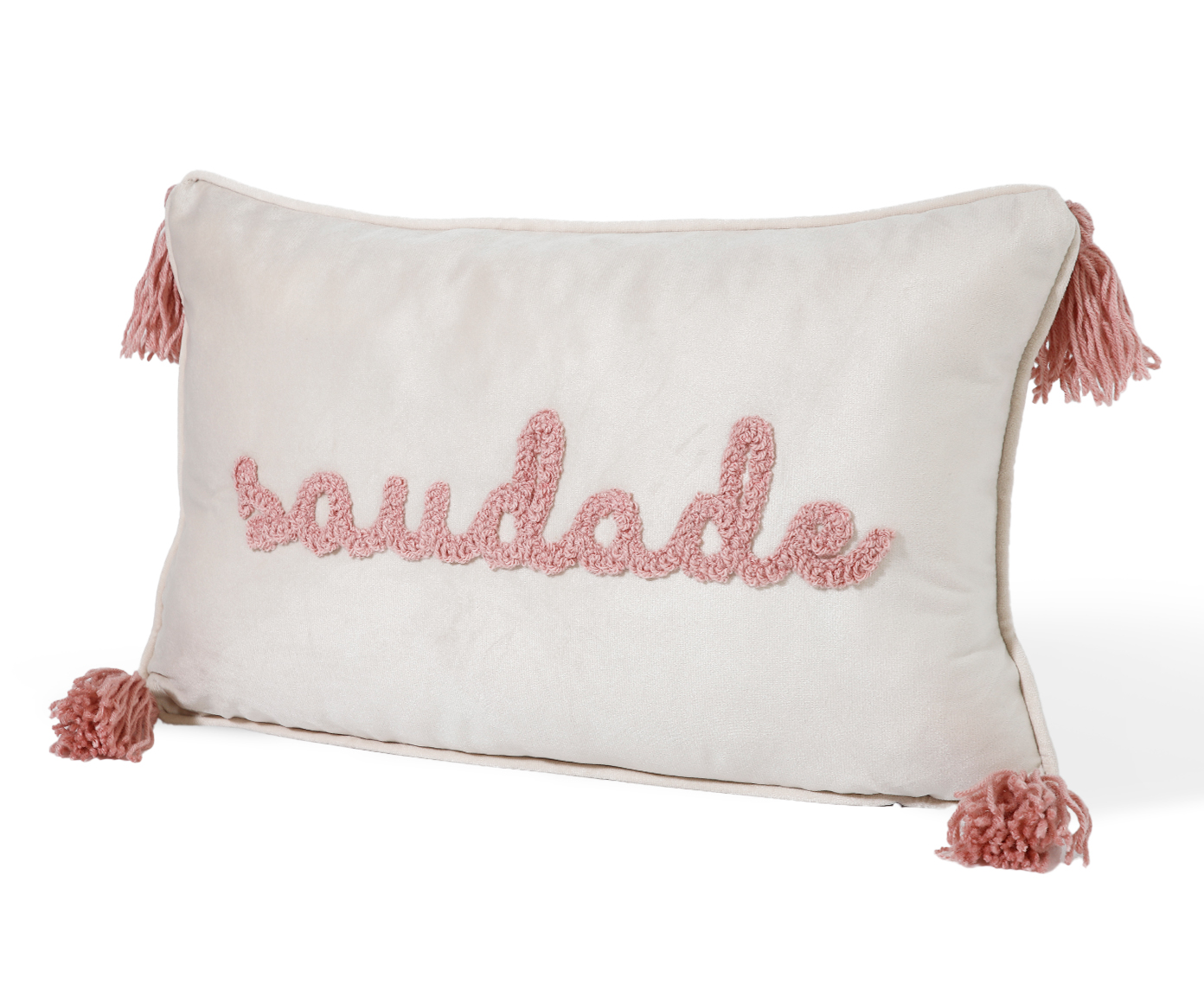 Capa de Almofada Bordada com Vivo e Tassels Saudade Off White image number 2