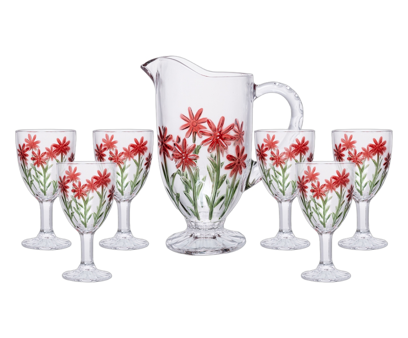 Jogo de Jarras e Ta&ccedil;as em Cristal Ecol&oacute;gico Red Flower image number 0