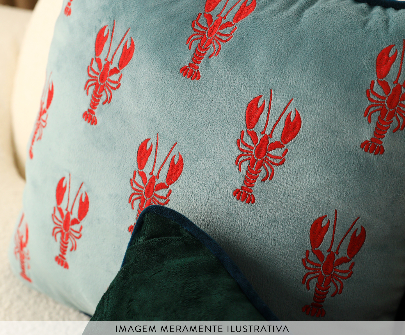 Capa de Almofada Bordada com Cordon&ecirc; Lagostas Azul Claro - image 1