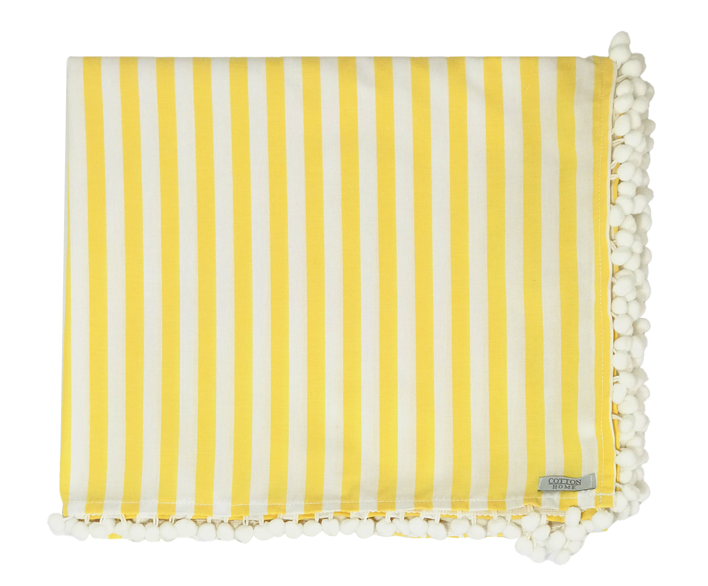 Toalha de Mesa Listras Amarelas com Pompons image number 0
