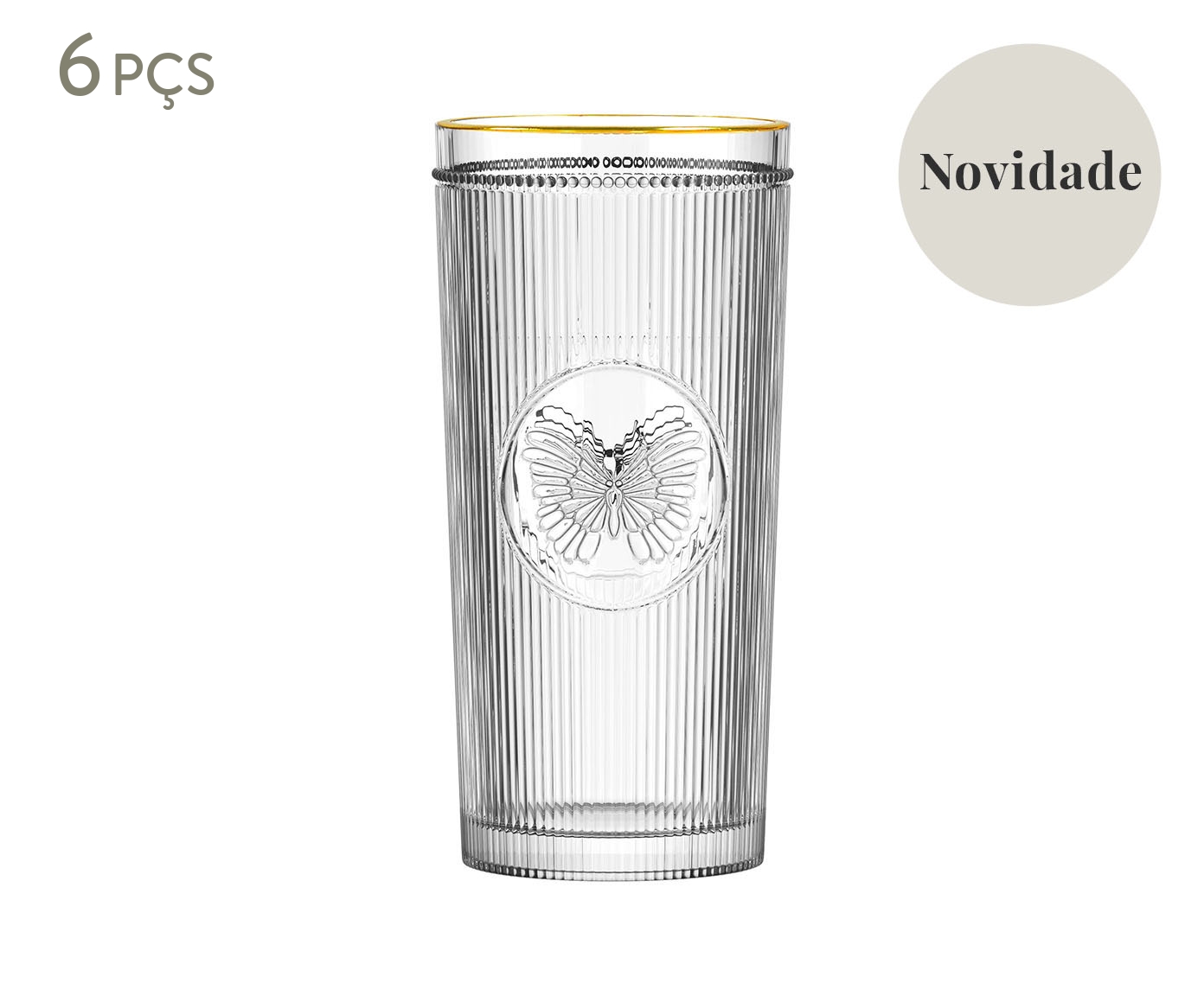 Jogo de Copos Alto com Borda Dourada Borboleta - image 0