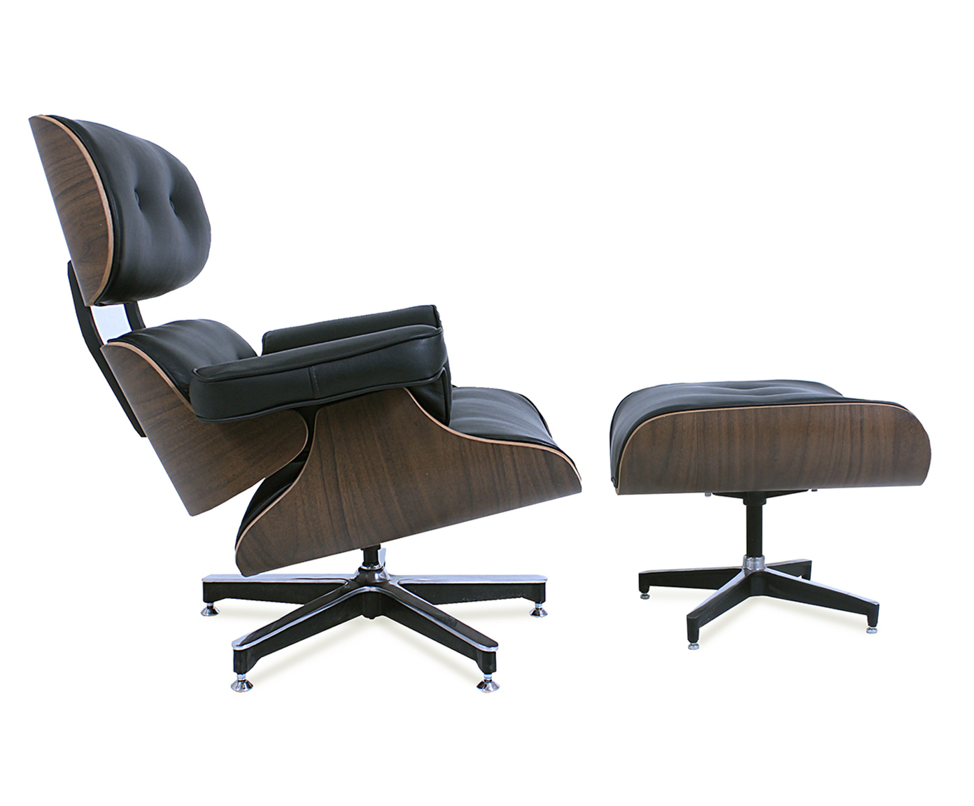 Poltrona e Pufe em Couro Leg&iacute;timo Charles Eames - Preto e Imbuia image number 4