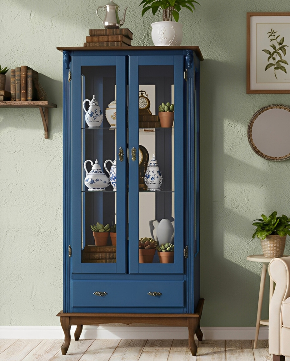 Vitrine Luiz Xv Tomaselli Azul Bic e Imbuia Glaser - image 1