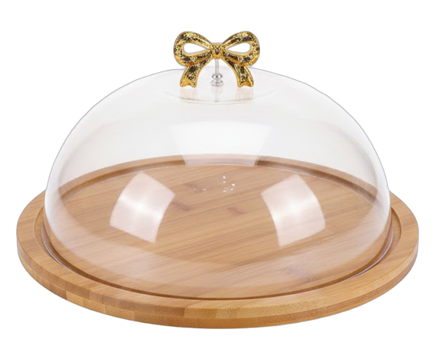 Prato para bolo com base em bambu com la&ccedil;o dourado image number 1