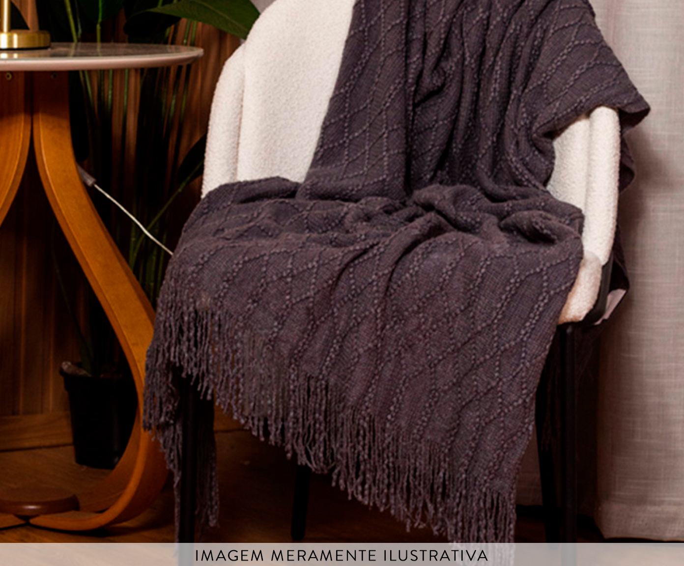 Manta Tricot Texturizada com Franjas Cinza image number 2