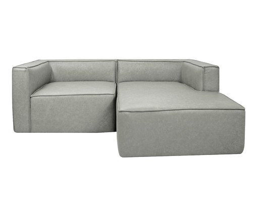 Sof&aacute; 2 M&oacute;dulos Chaise Mensa em Couro Cinza - image 0