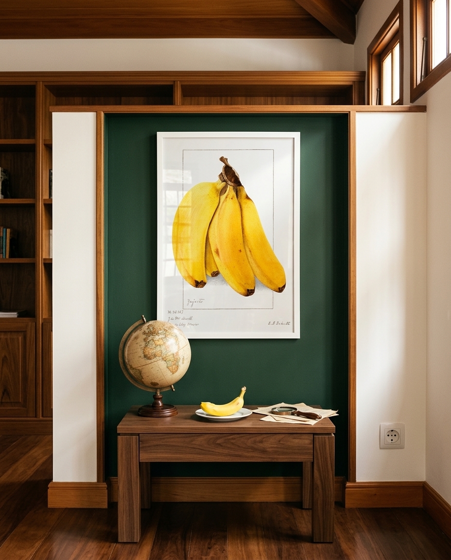 Quadro Banana Vintage com Moldura Branca - image 1
