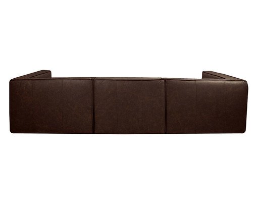 Sof&aacute; 3 M&oacute;dulos Chaise Mensa em Couro Marrom image number 3