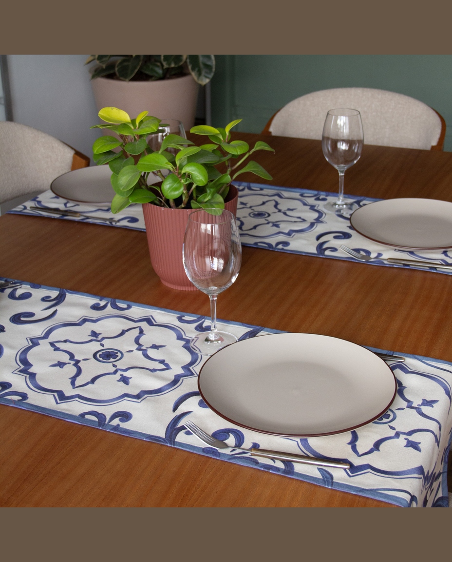 Trilho de Mesa Paix&atilde;o Mediterr&acirc;nea Cru e Azul image number 6