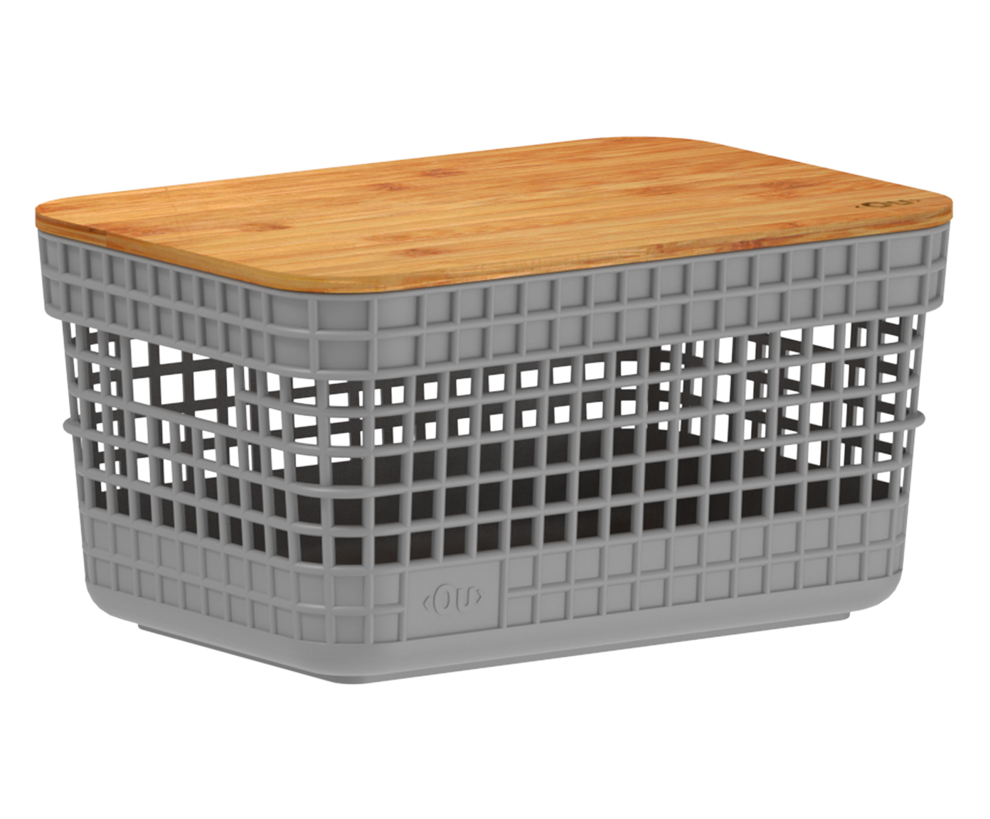 Cesto com Tampa em Bambu Grid II Cinza image number 2