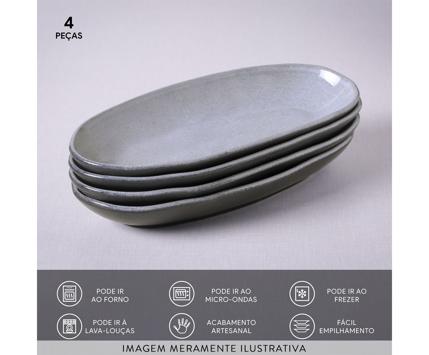 Jogo de Travessas Oval Funda Org&acirc;nico Dust Cinza - image 1