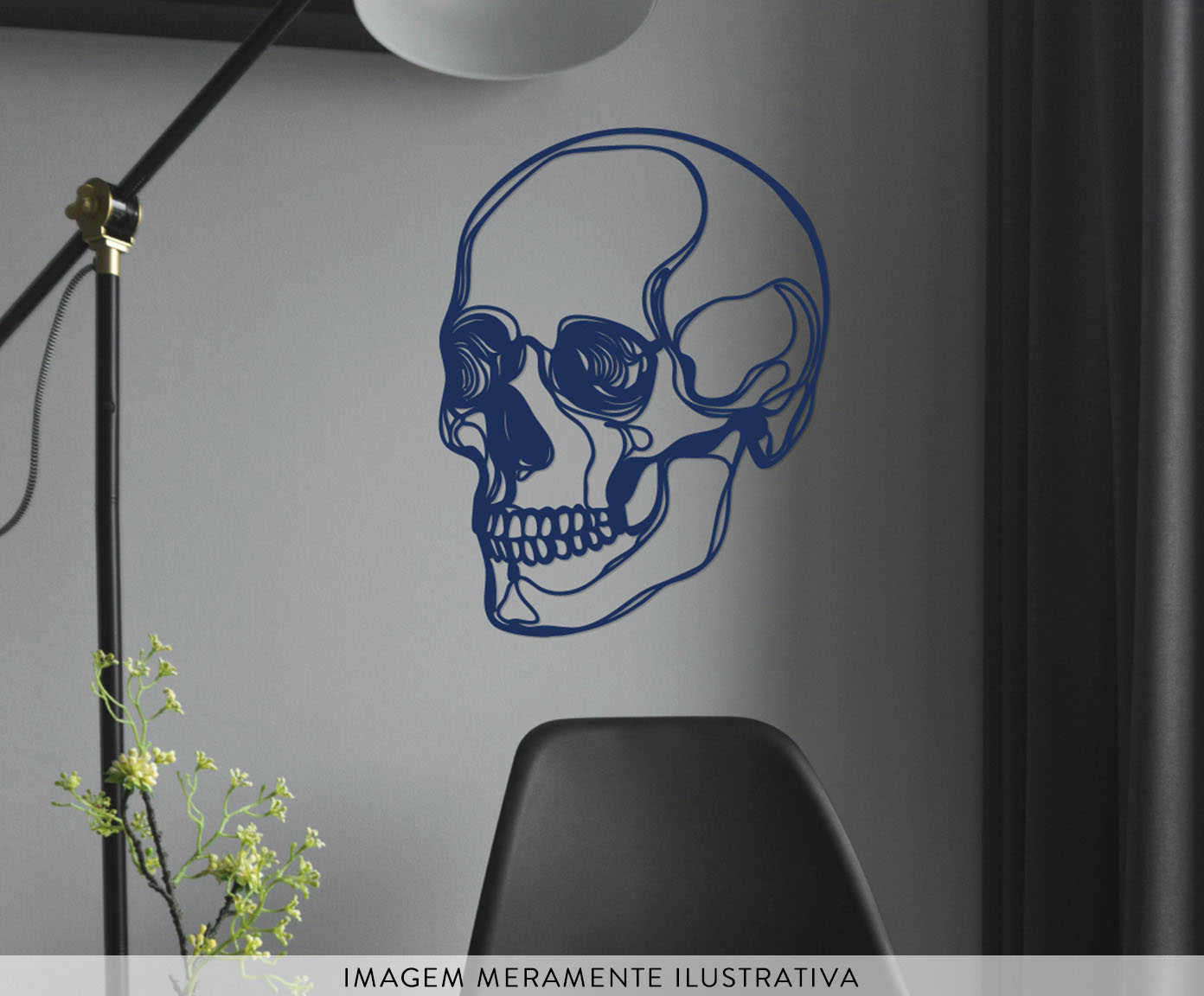 Placa Decorativa Skull em Madeira Azul - image 1