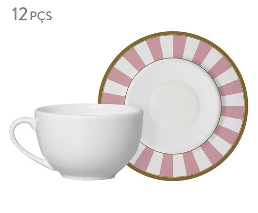 Jogo de X&iacute;caras de Ch&aacute; com Pires Stripe Rosa - image 0