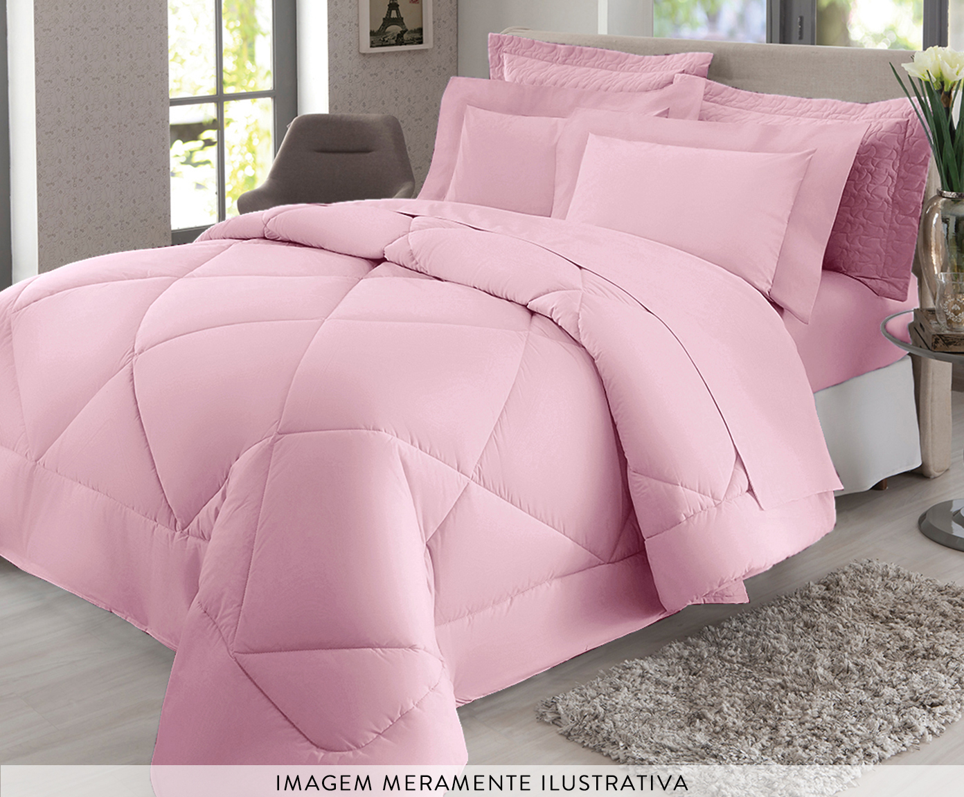 Len&ccedil;ol Inferior Acetinado Germain Rosa 300 Fios - Queen Size - image 1
