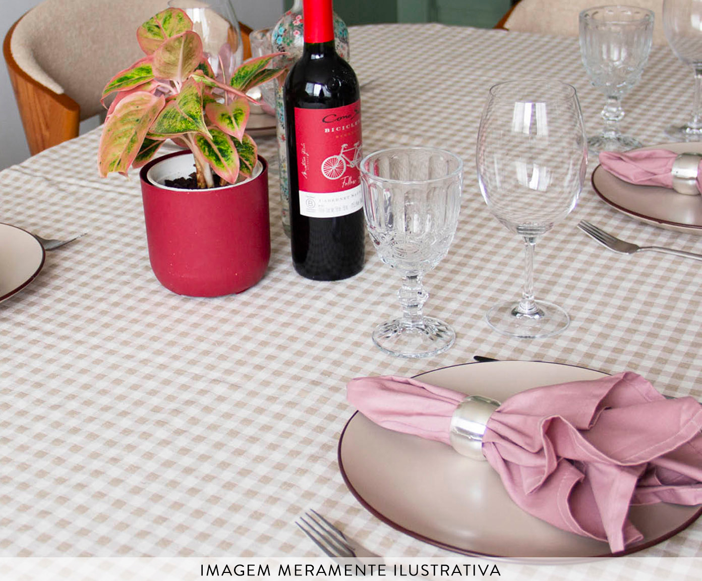 Toalha de Mesa Vichy Bege e Off White image number 2