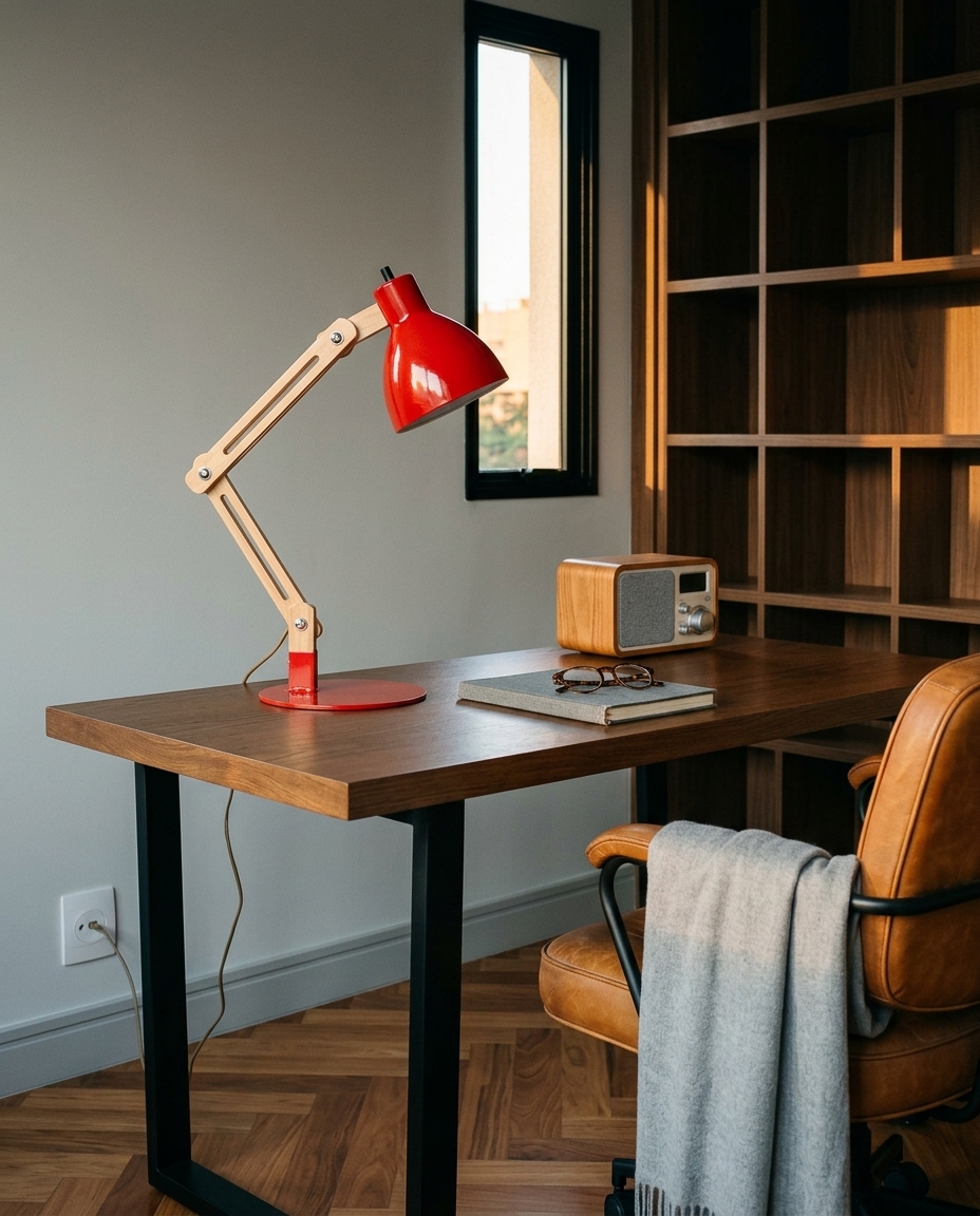 Abajur de Mesa em Madeira Bivolt Vermelho - image 1
