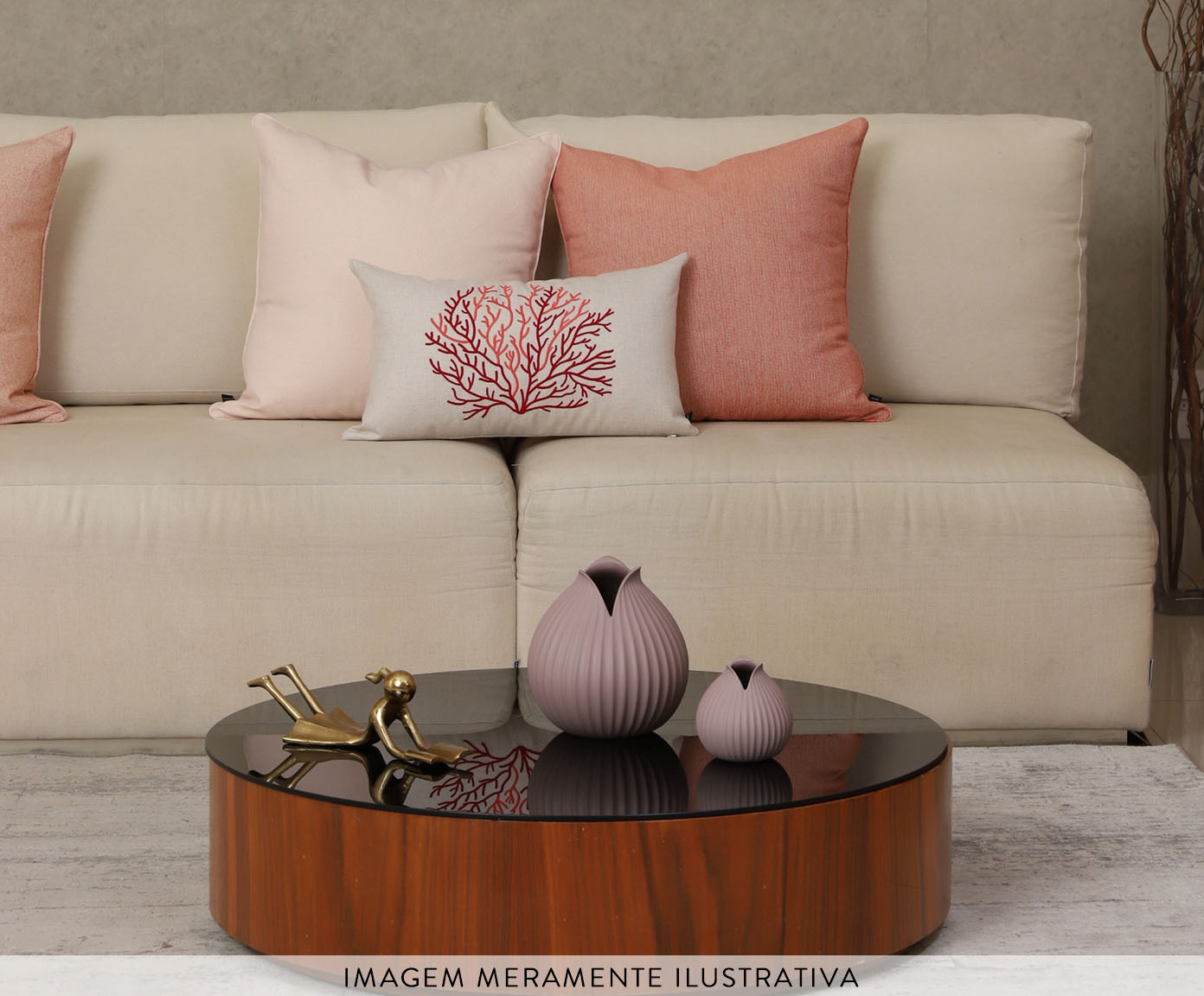Almofada em Linho Bordada Salina - Coral e Off White image number 3